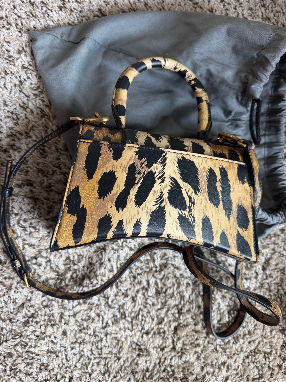 Balenciaga Leopard-Print Hourglass Mini Bag in Tan and Black - Picture 3 of 7